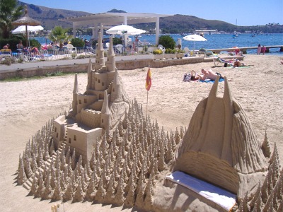Sand artists at work on beach