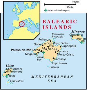 Map of Balearic islands in Spain